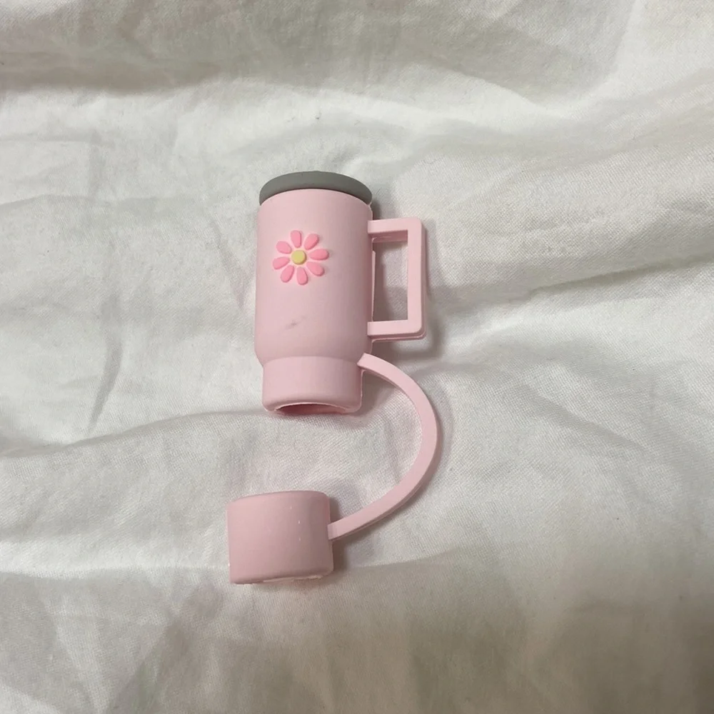SHEIN 2 silicone straw cover cap for Stanley Cup. Pink & black straw toppers. - Picture 4 of 16